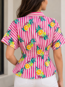 Pink Citrus Stripe Cotton Short Top