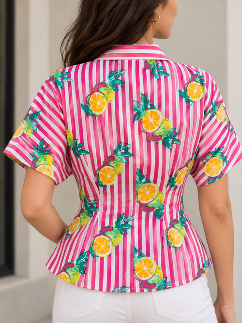 Pink Citrus Stripe Cotton Short Top