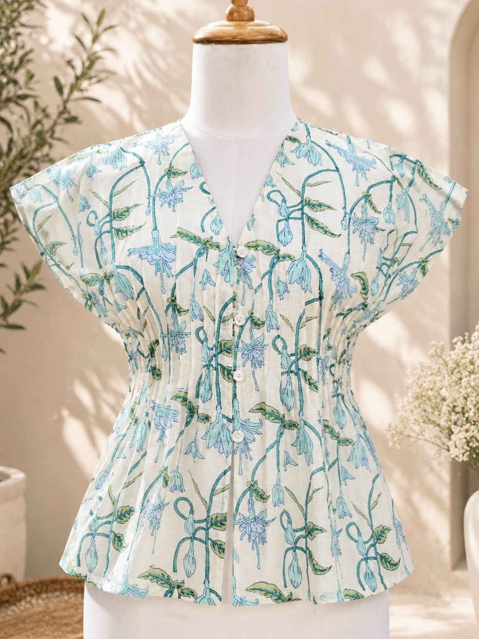 Block Printed Chanderi Silk Short Top