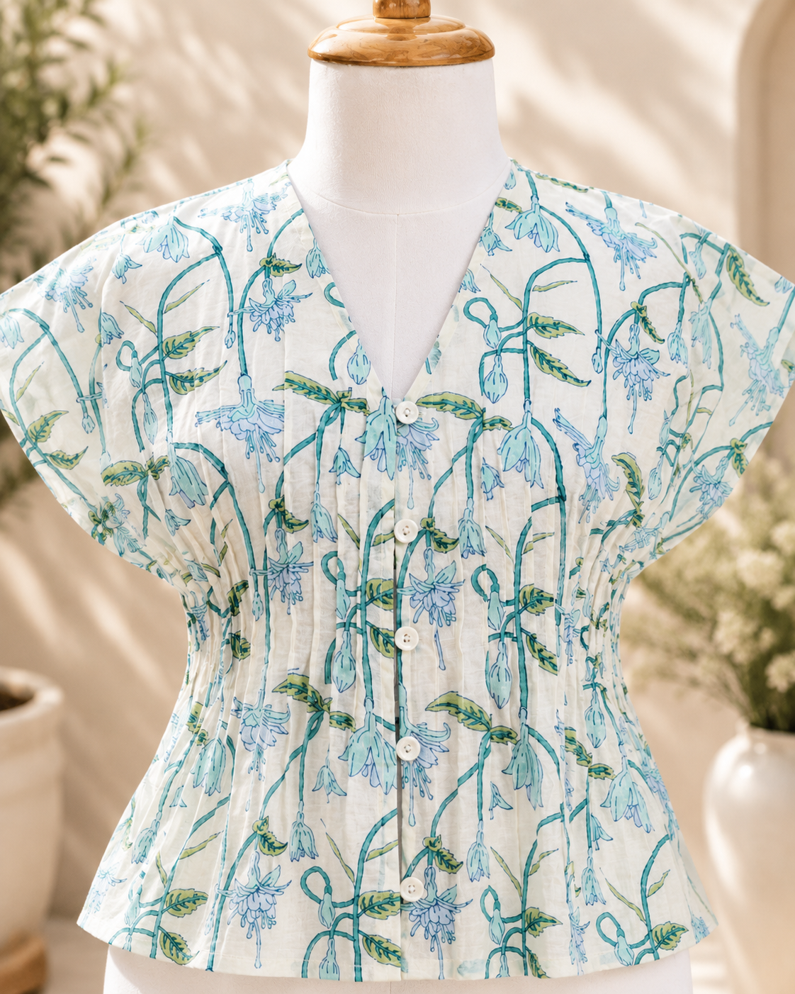 Block Printed Chanderi Silk Short Top