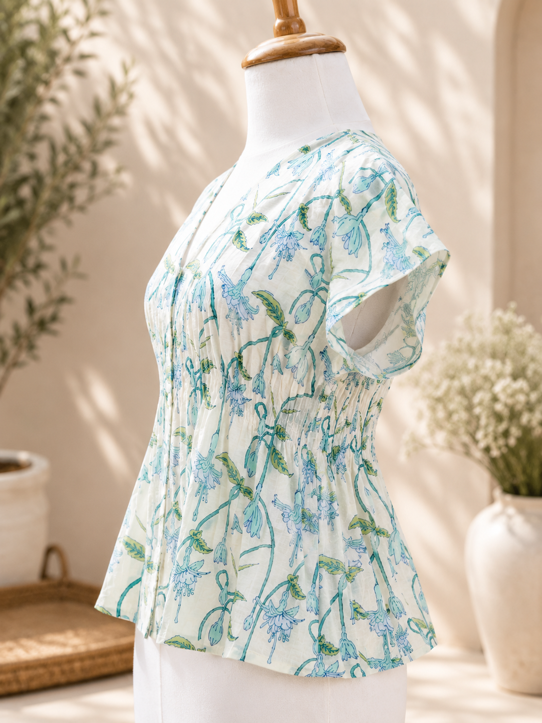 Block Printed Chanderi Silk Short Top