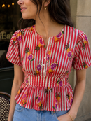 Grapefruit Smocked Cotton Top