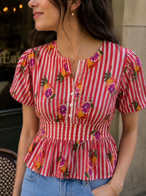 Grapefruit Smocked Cotton Top