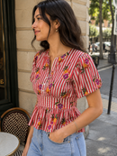 Grapefruit Smocked Cotton Top