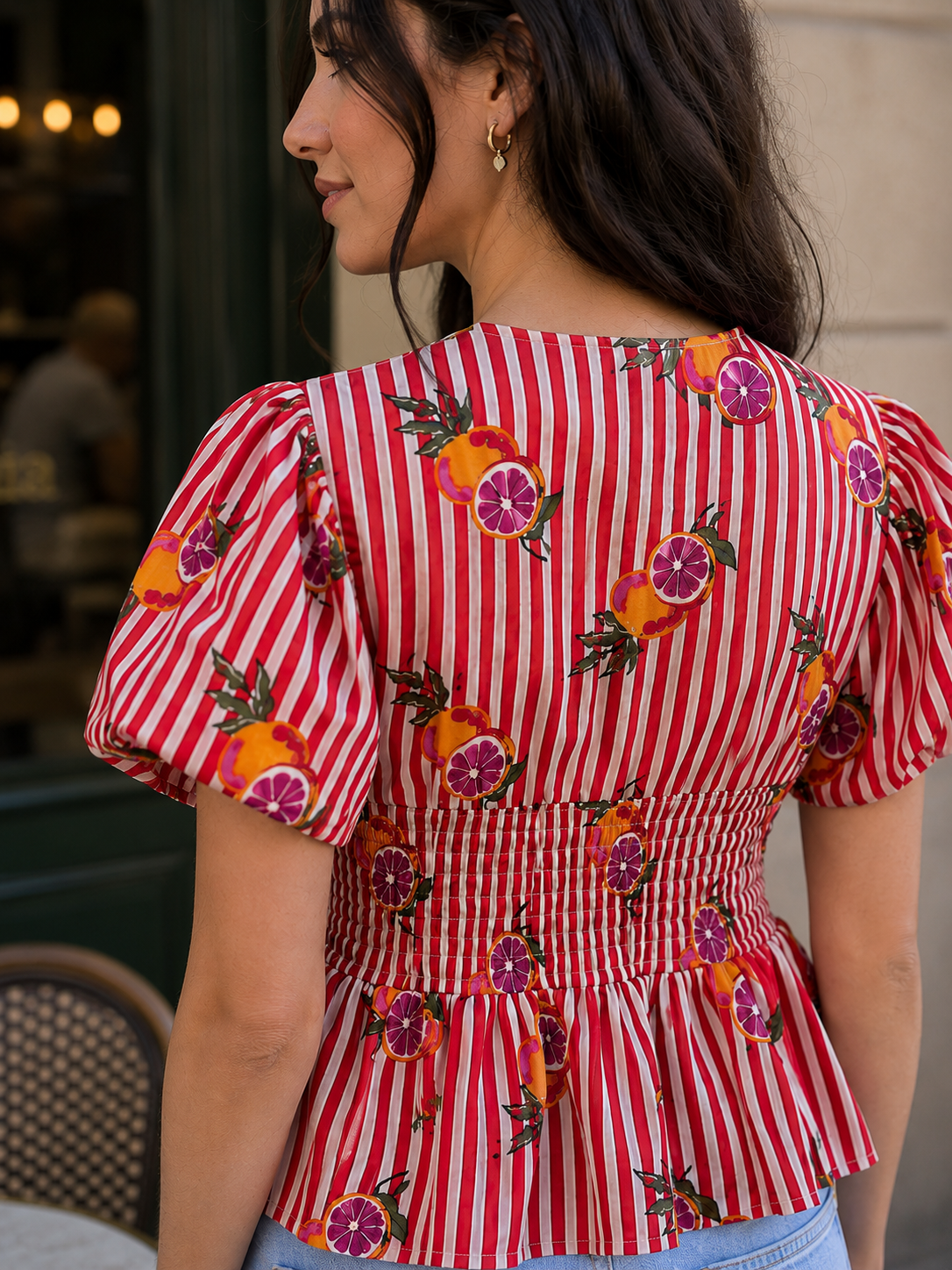 Grapefruit Smocked Cotton Top