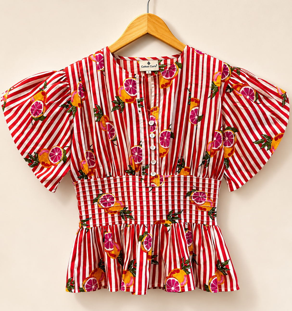 Grapefruit Smocked Cotton Top
