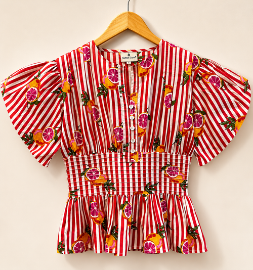 Grapefruit Smocked Cotton Top