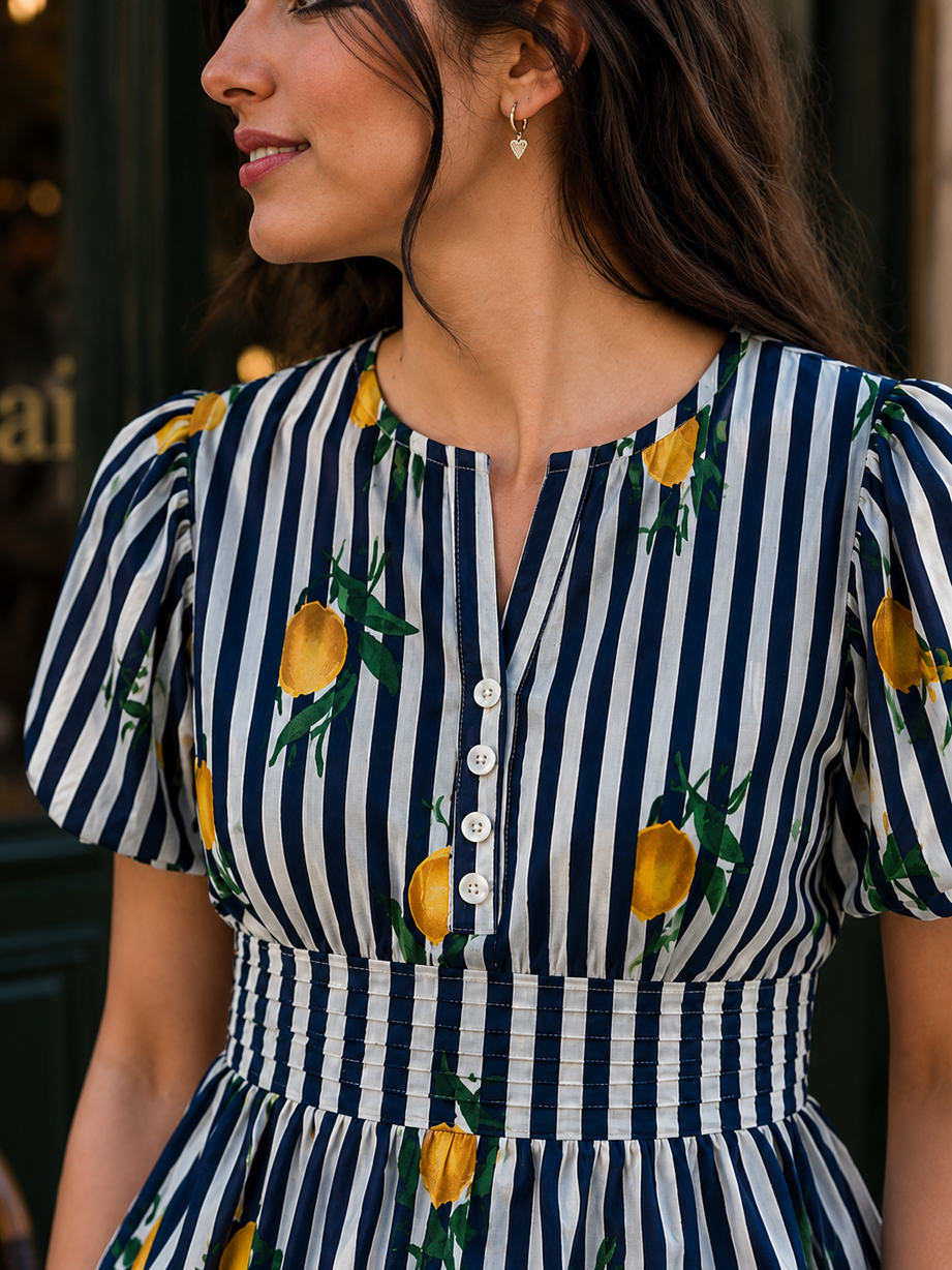 Amalfi Lemon Smocked Cotton Top