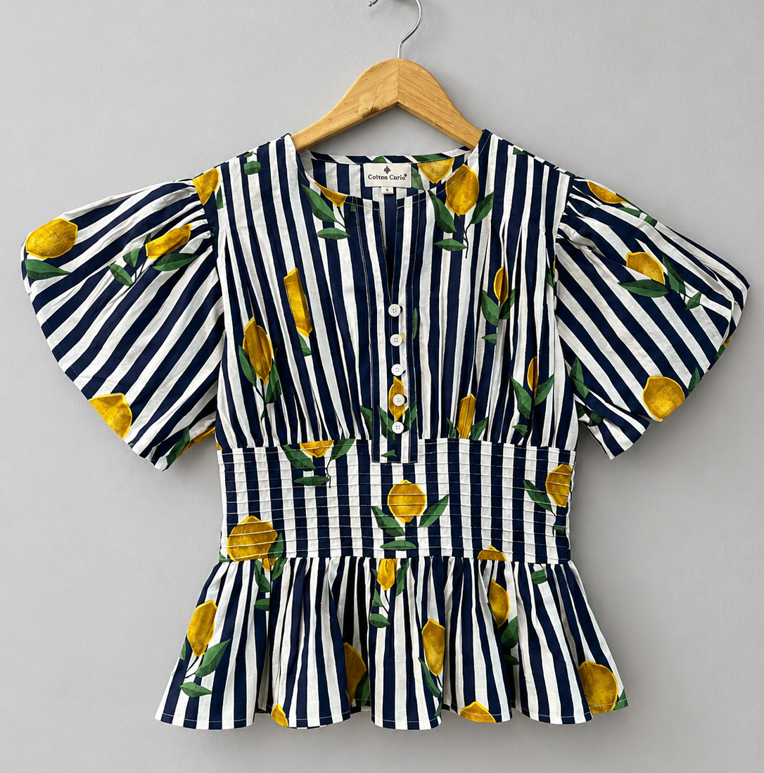Amalfi Lemon Smocked Cotton Top