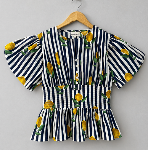 Amalfi Lemon Smocked Cotton Top