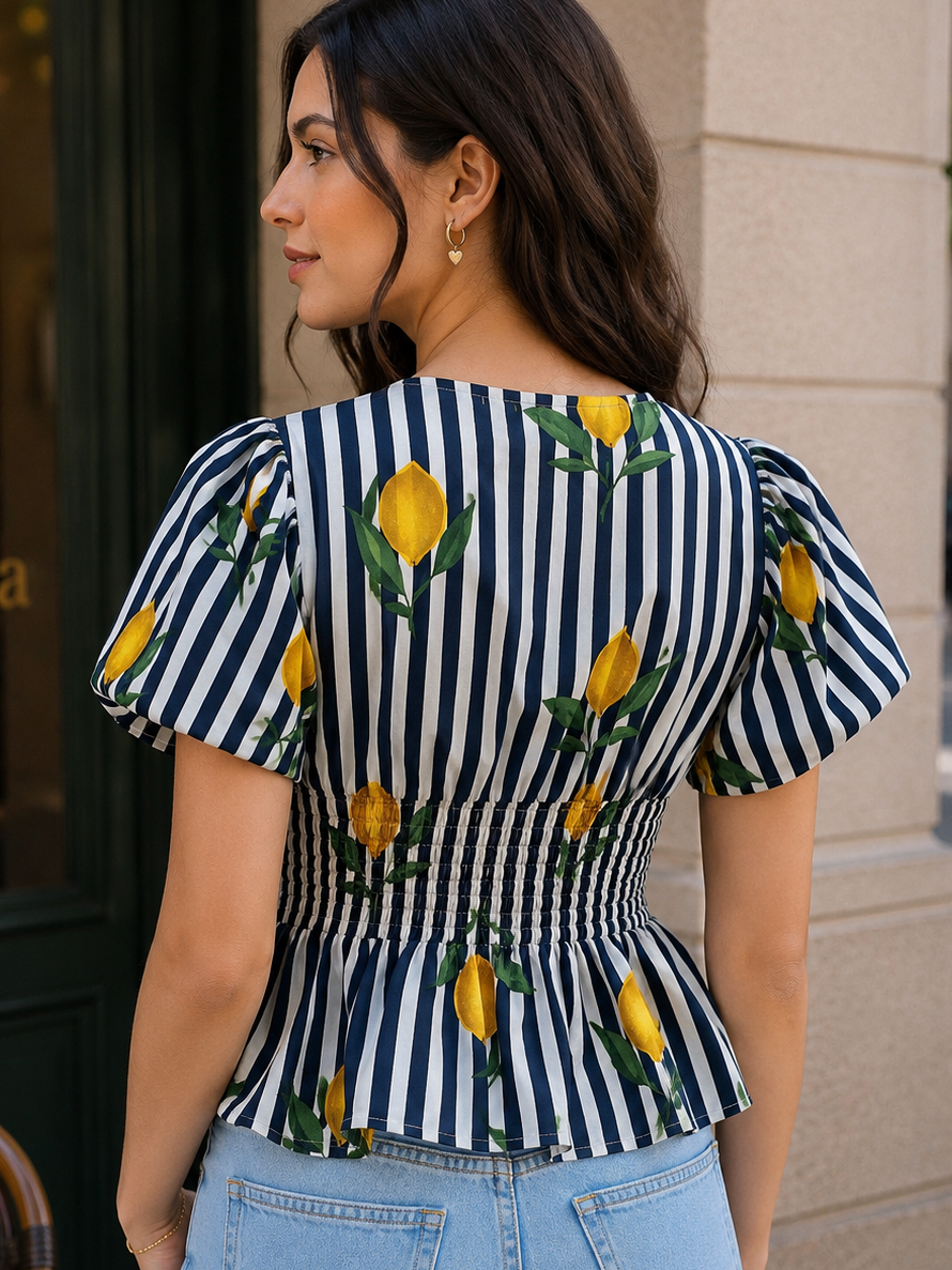 Amalfi Lemon Smocked Cotton Top