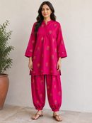 Crimson Bloom Cotton Kurta Set