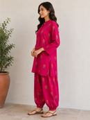 Crimson Bloom Cotton Kurta Set