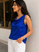 Blue Modal Satin Short Top - Pre Order