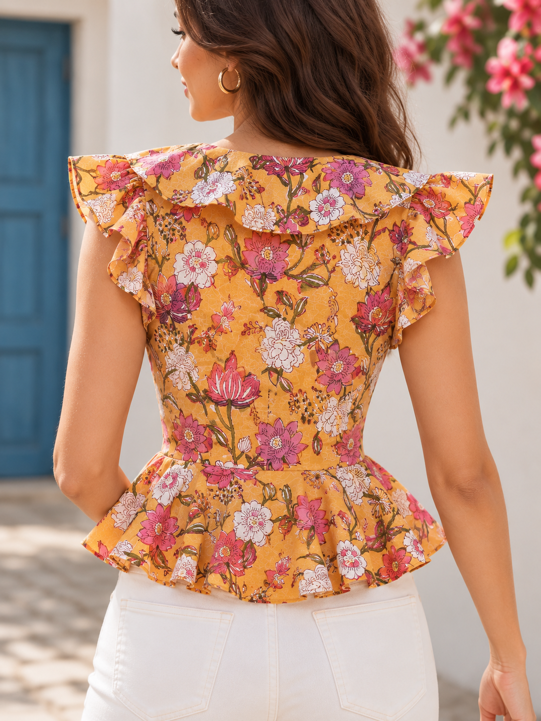 Peachy Floral Ruffle Short Top