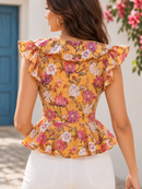 Peachy Floral Ruffle Short Top