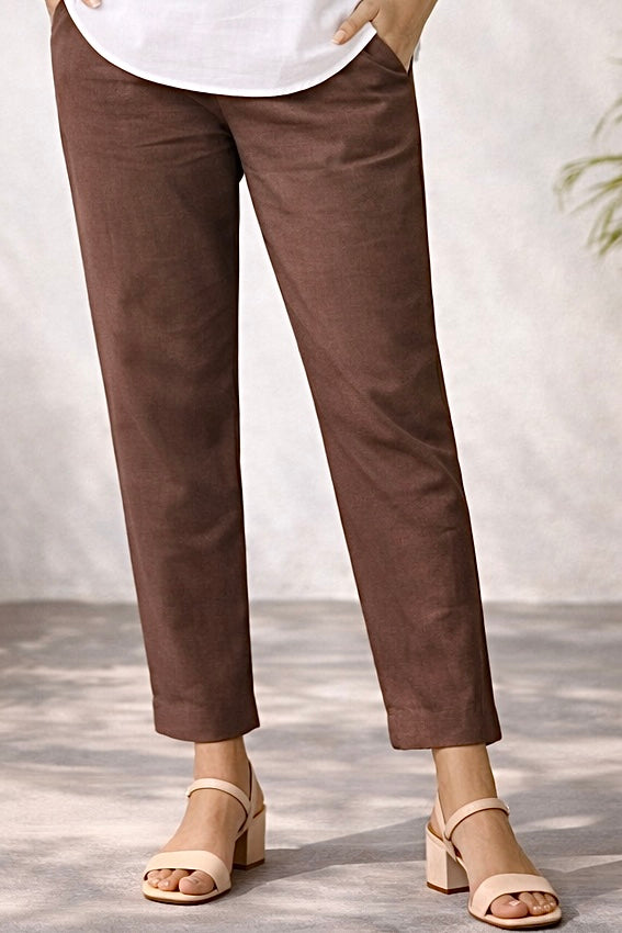 Brown Narrow Leg Cotton Pants