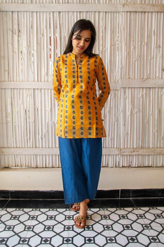 'Sunset Yellow' Chanderi Short Kurti