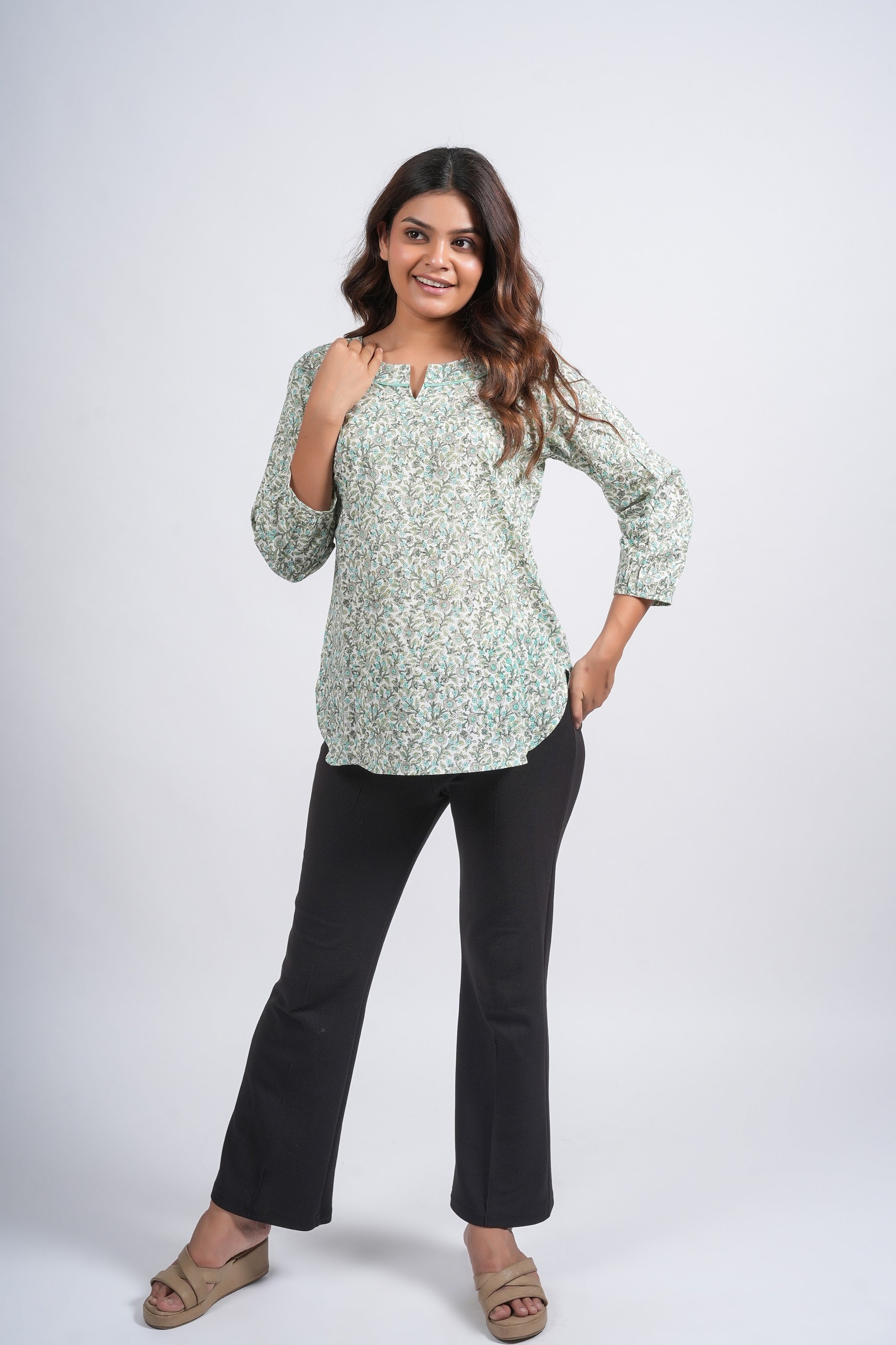 Mint Meadow Printed Short Kurti
