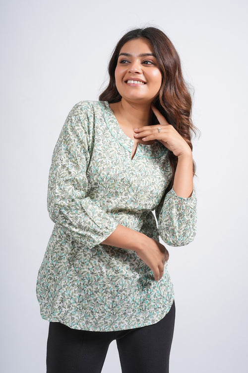 Block Printed Cotton Short Kurti