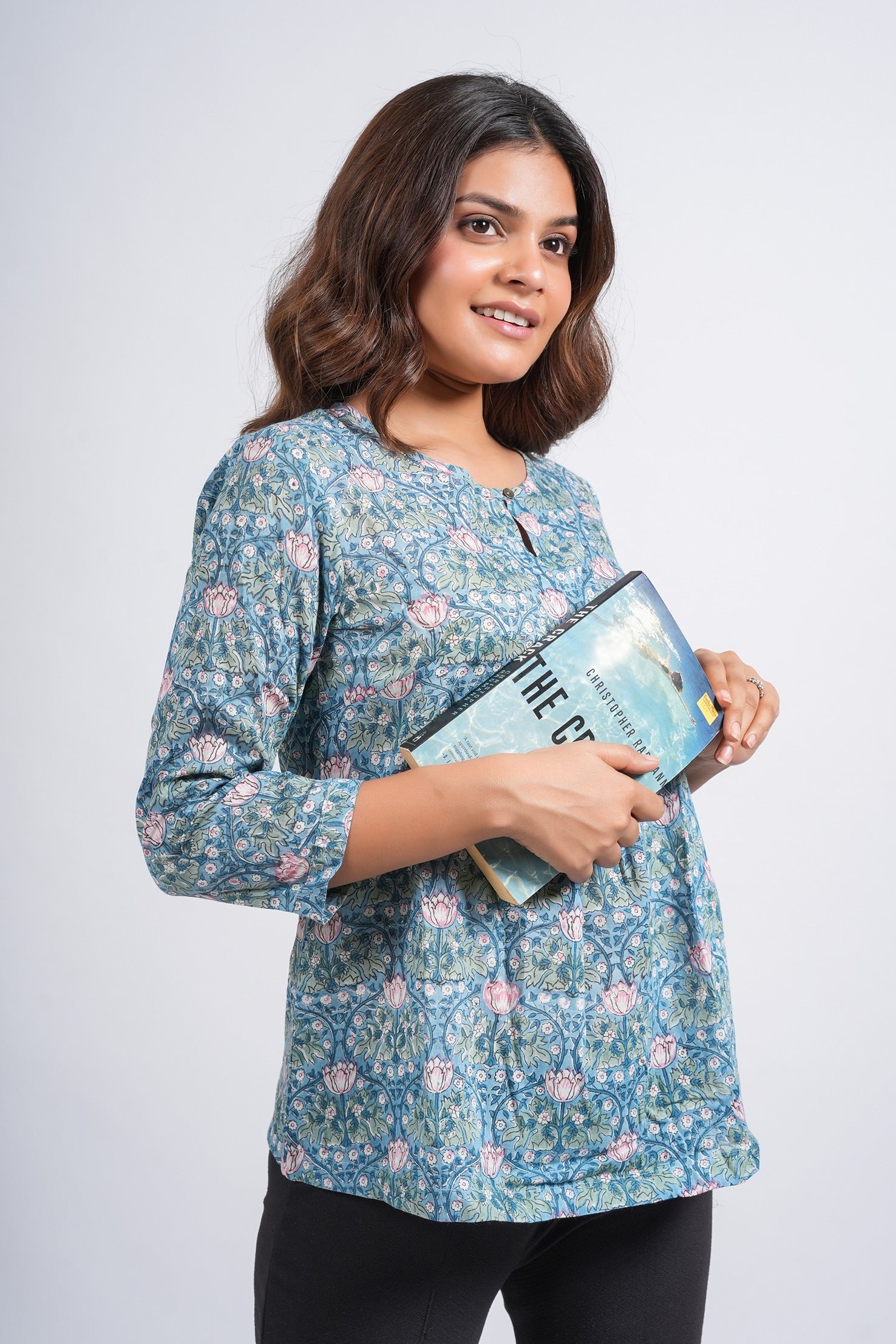 Teal Petal Printed Cotton Short Top