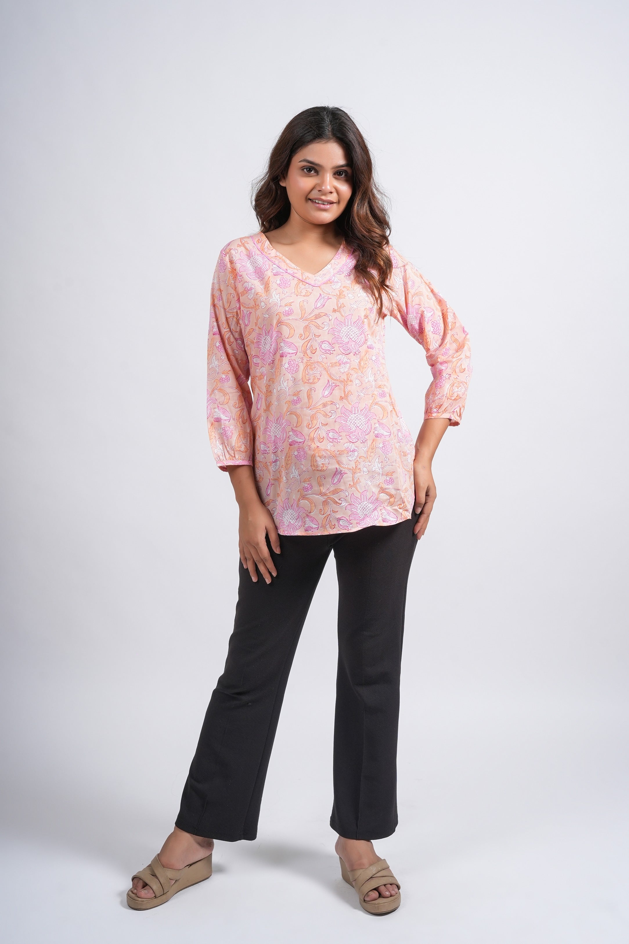 Peachy Petal Printed Short Kurti