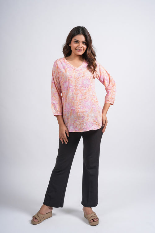 Block Printed Cotton Short Kurti