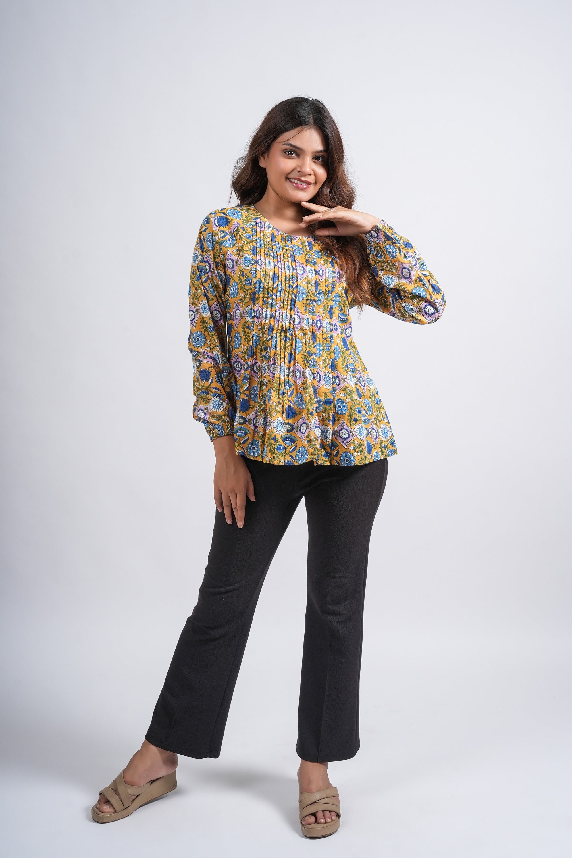 Sunlit Garden Block Printed Short Top