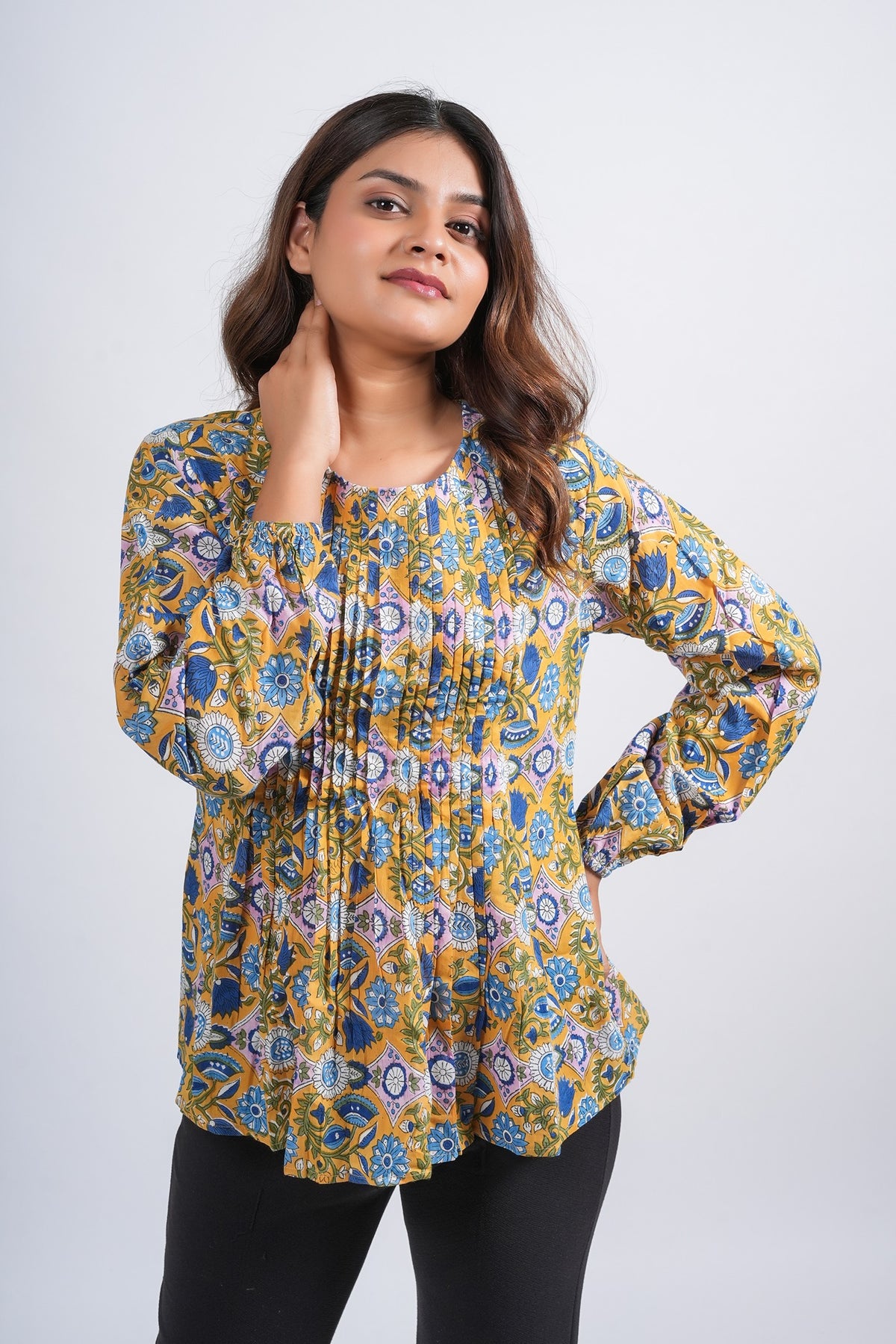 Sunlit Garden Block Printed Short Top