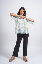 Block Printed Chanderi Silk Short Top