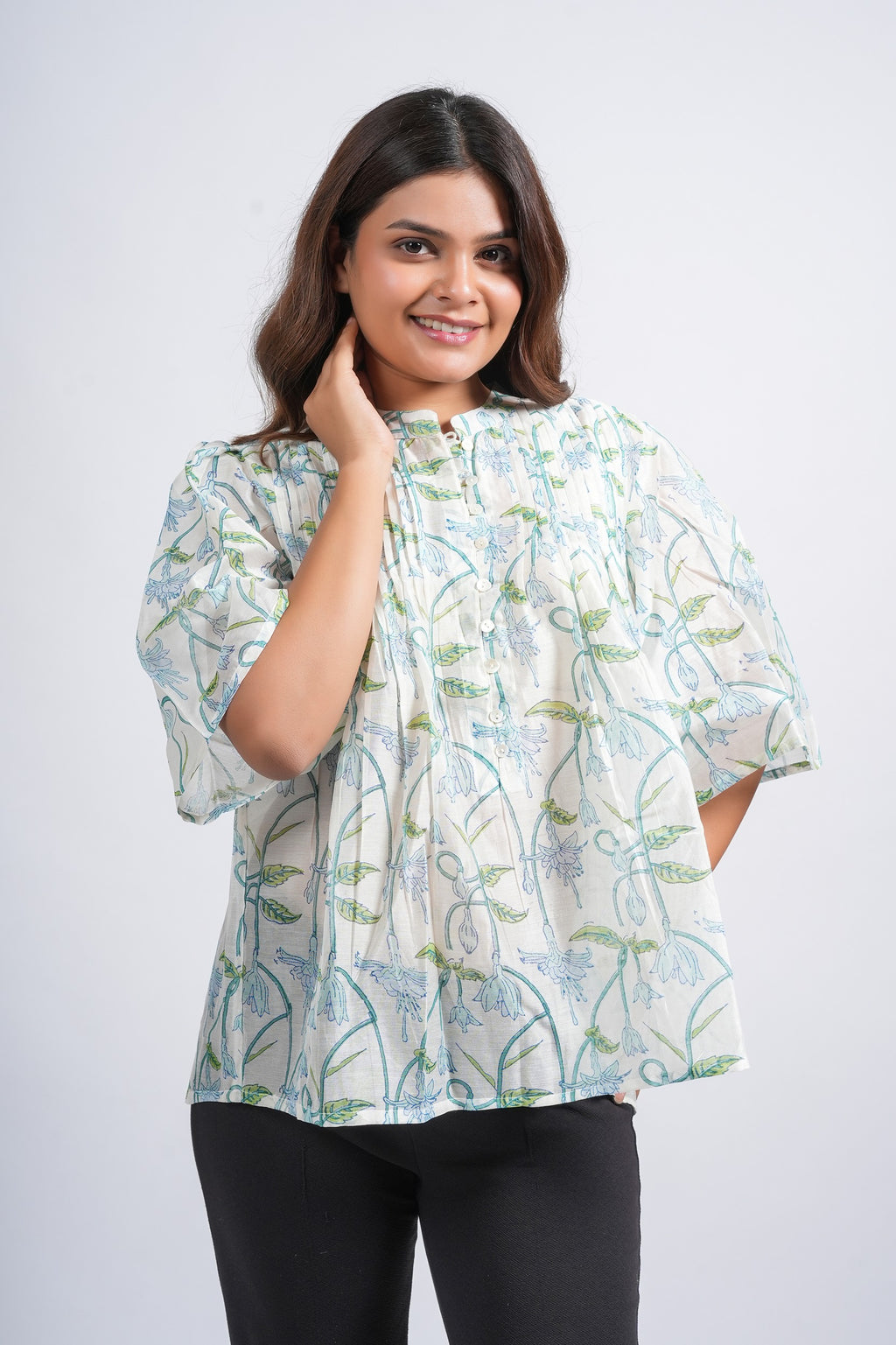 Block Printed Chanderi Silk Short Top