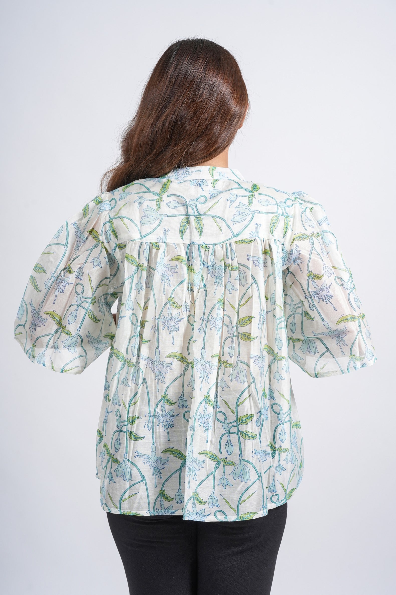 Block Printed Chanderi Silk Short Top