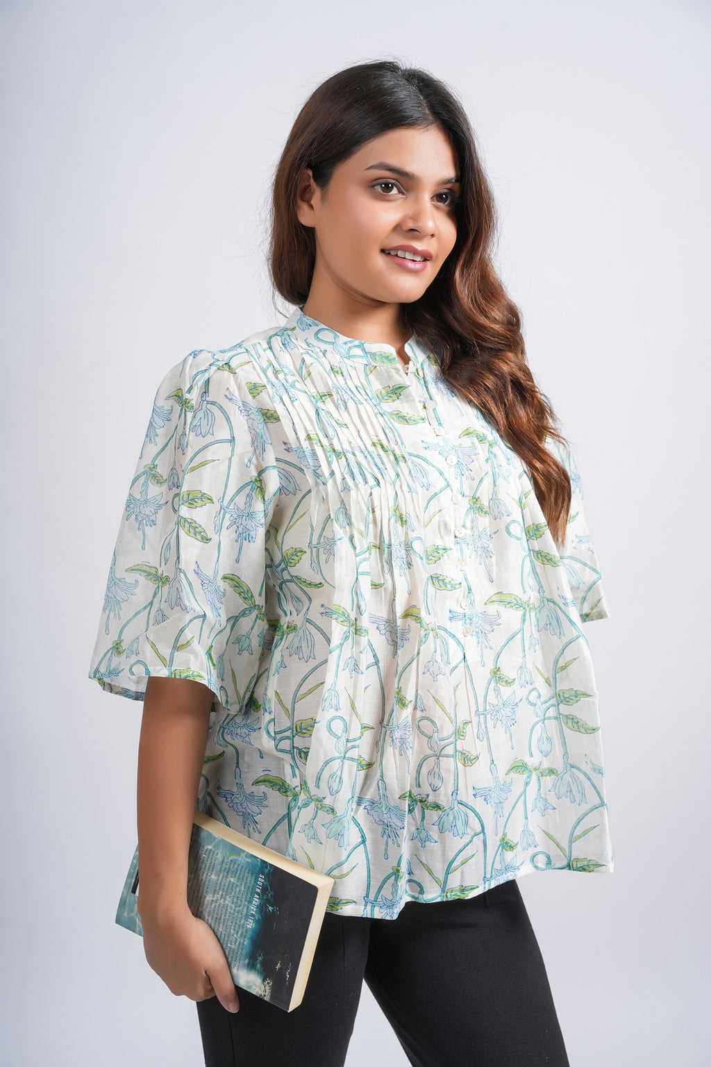 Block Printed Chanderi Silk Short Top