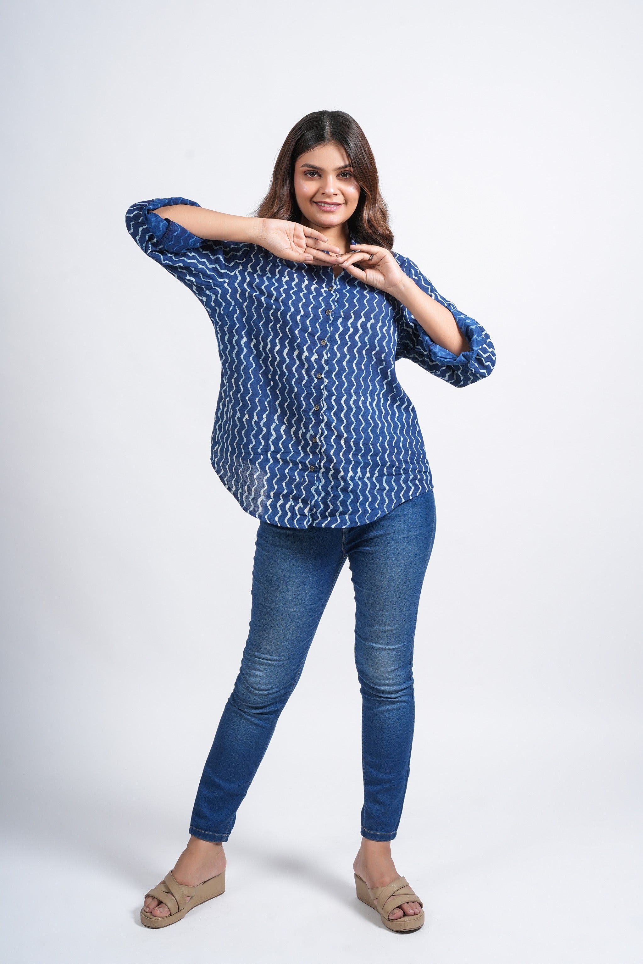 Indigo Wave Pattern Shirt