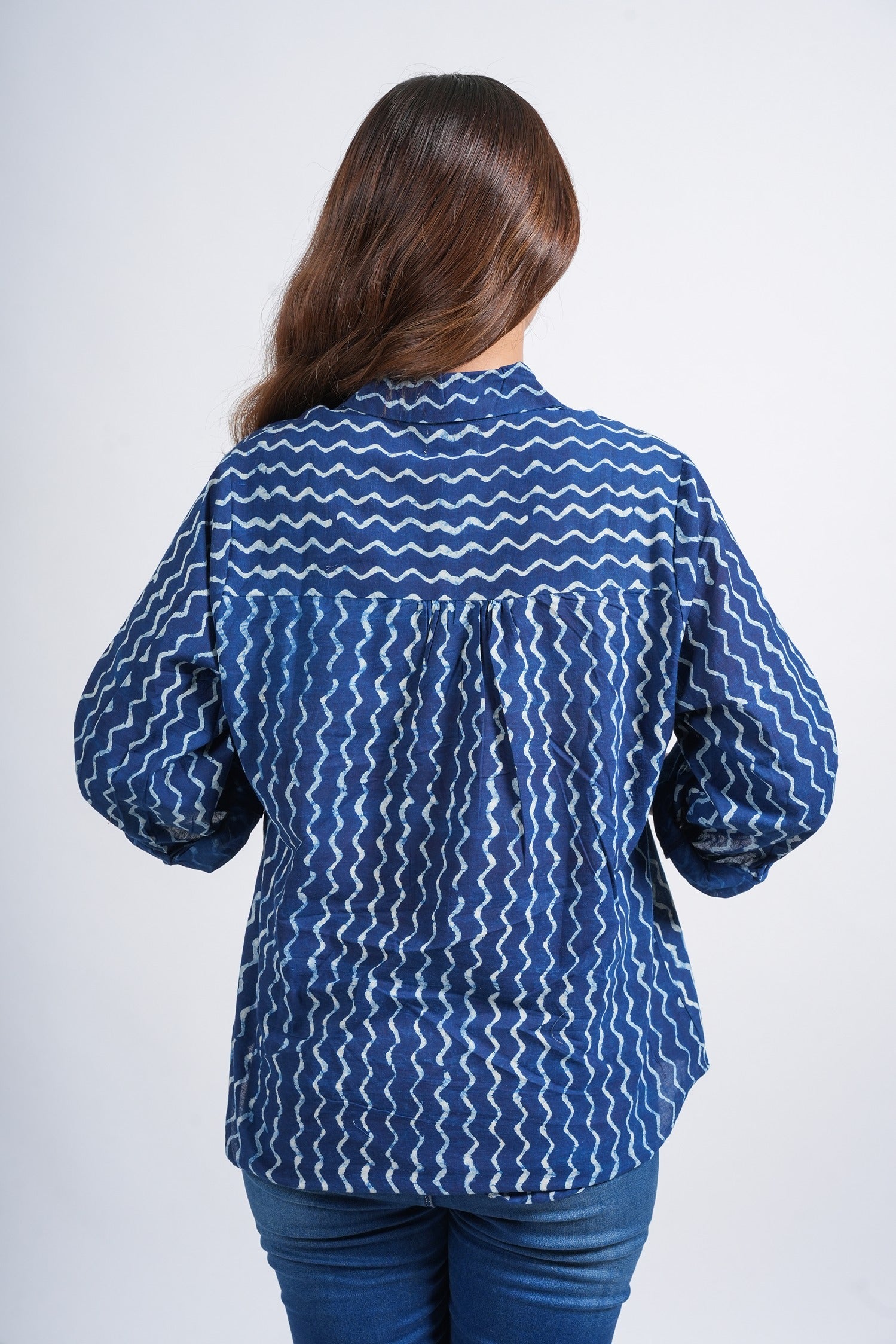 Indigo Wave Pattern Shirt