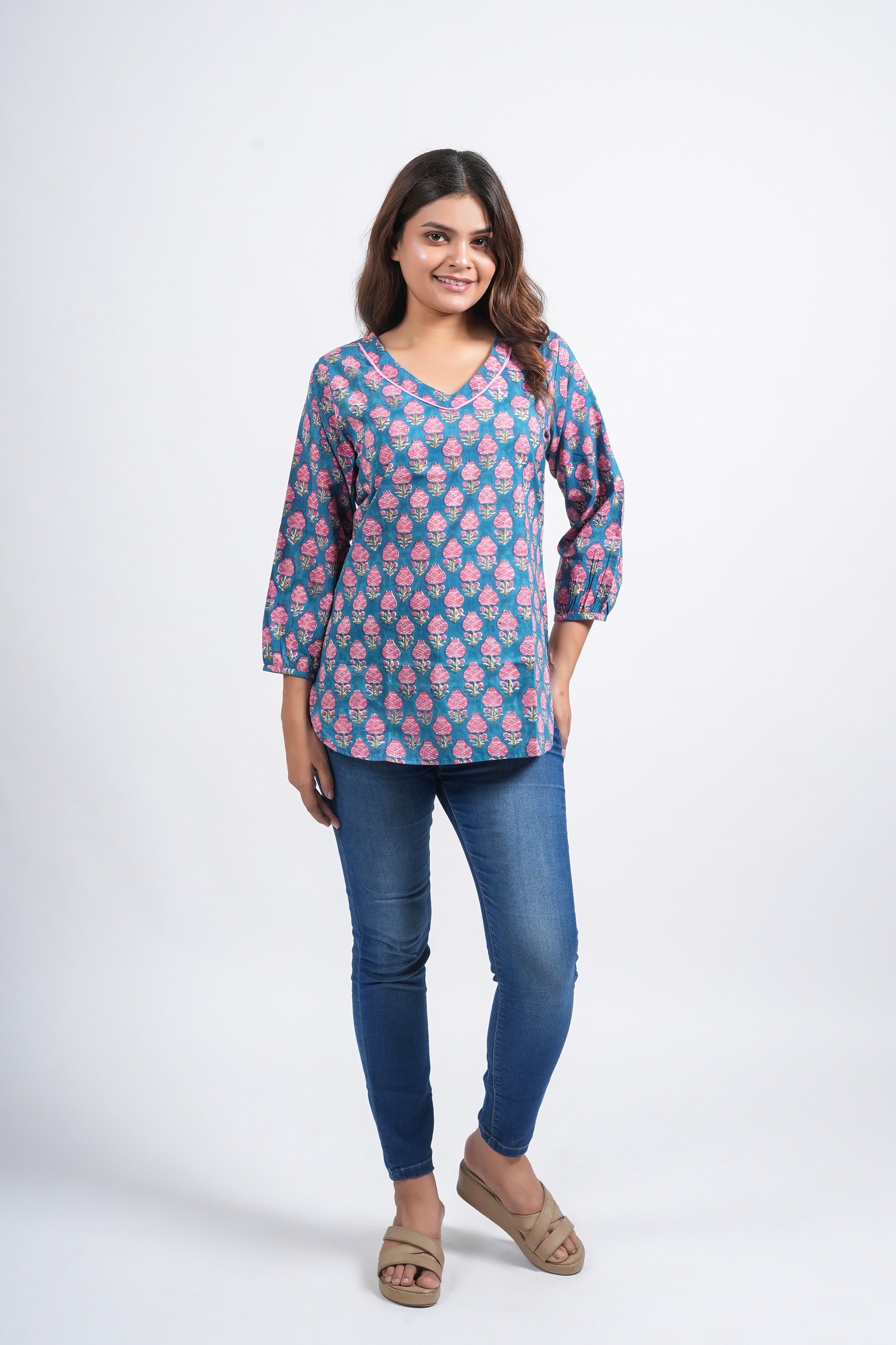 Peony Mist Block Printed Short Top