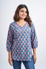 Peony Mist Block Printed Short Top