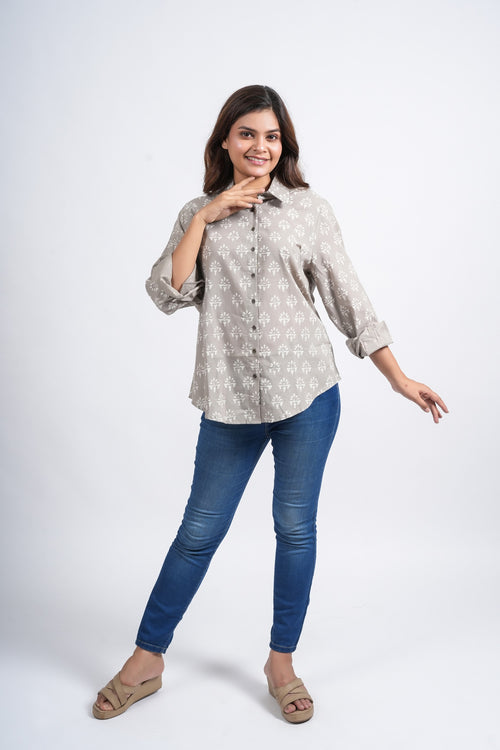Block Printed Cotton Women's Shirt