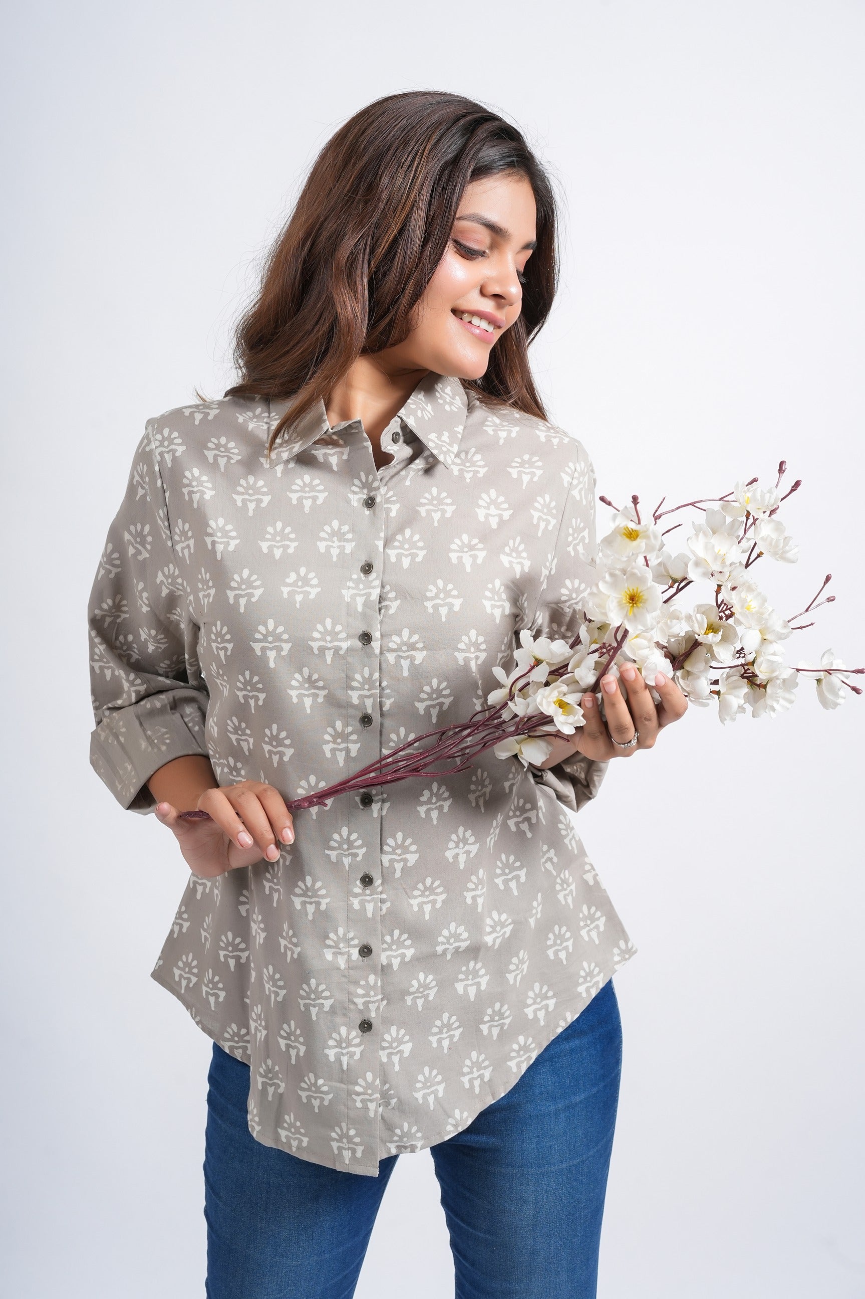 Block Printed Cotton Women's Shirt