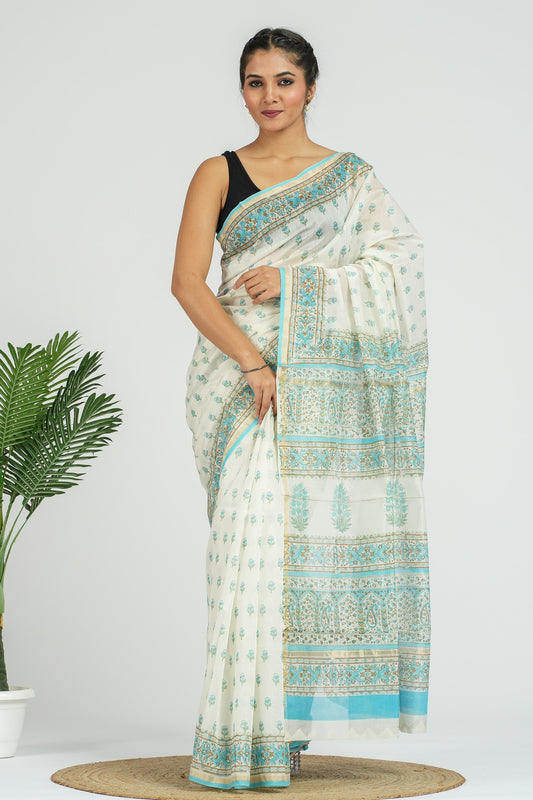 Turquoise Chanderi Silk Saree