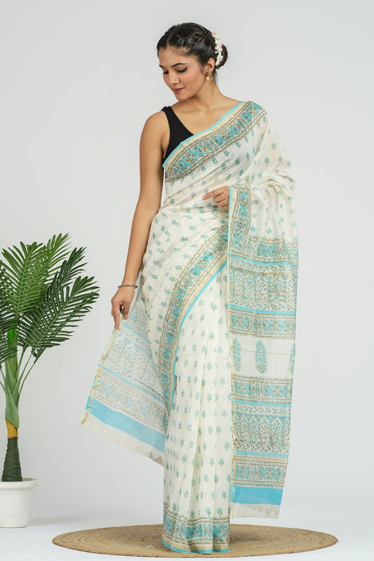 Turquoise Chanderi Silk Saree