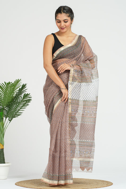 Brown Kota Doria Saree
