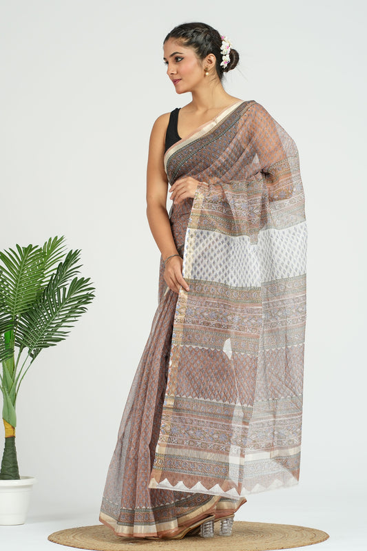 Brown Kota Doria Saree
