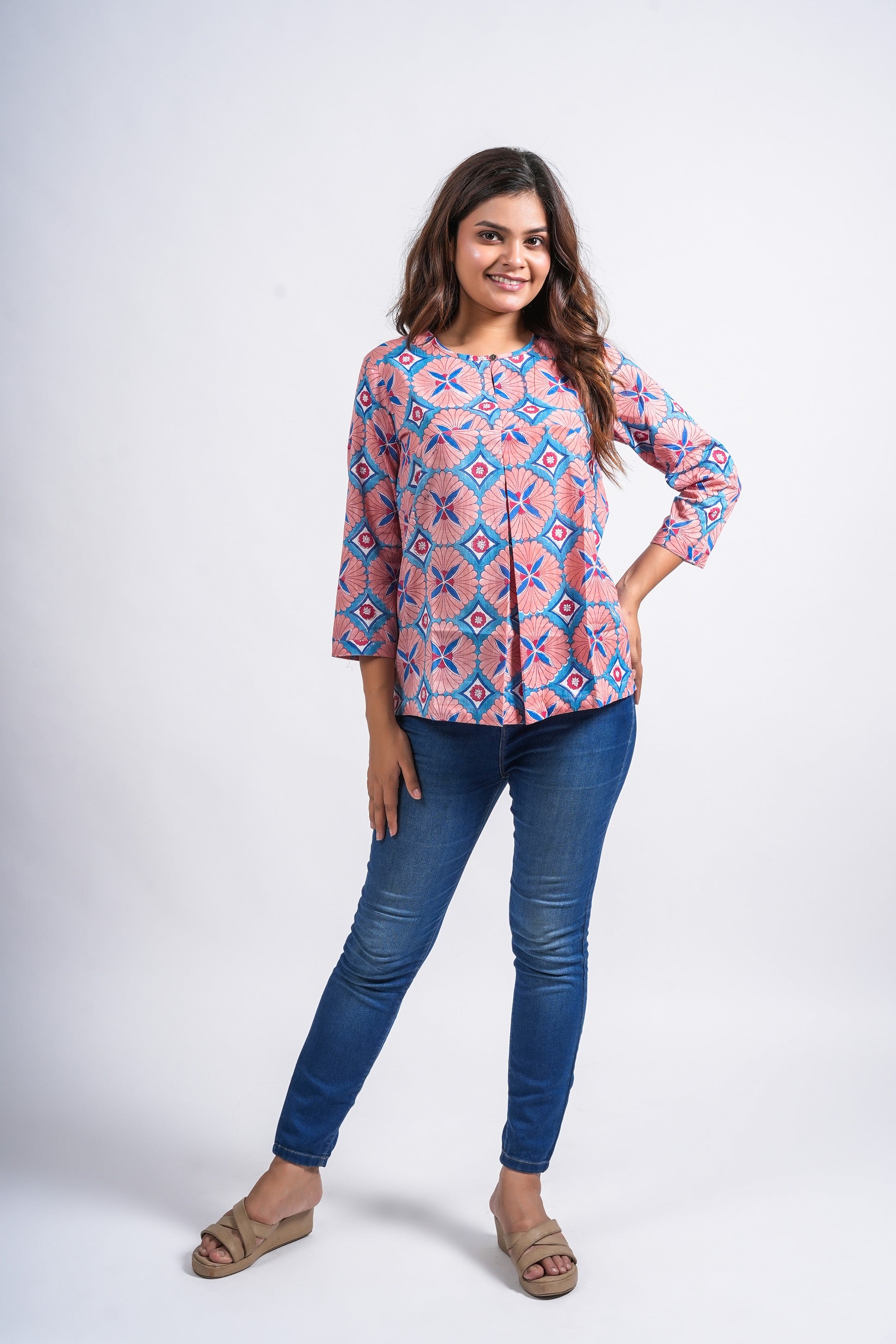 Radiant Geo-Floral Short Top