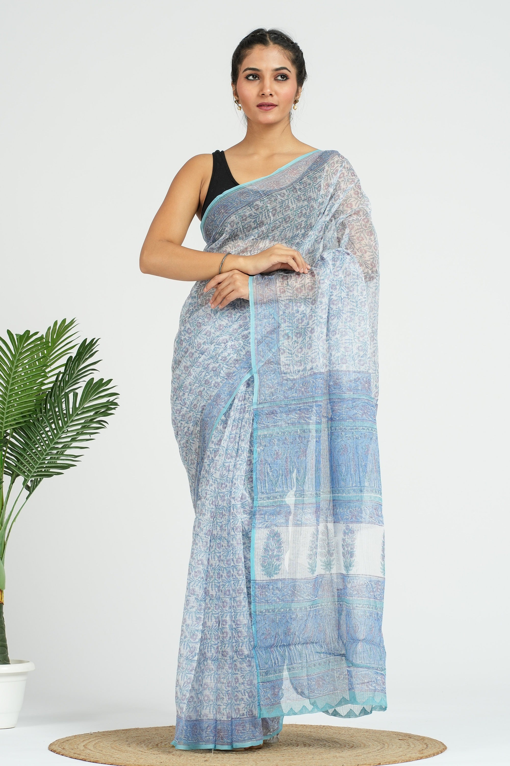 Blue Kota Doria Saree