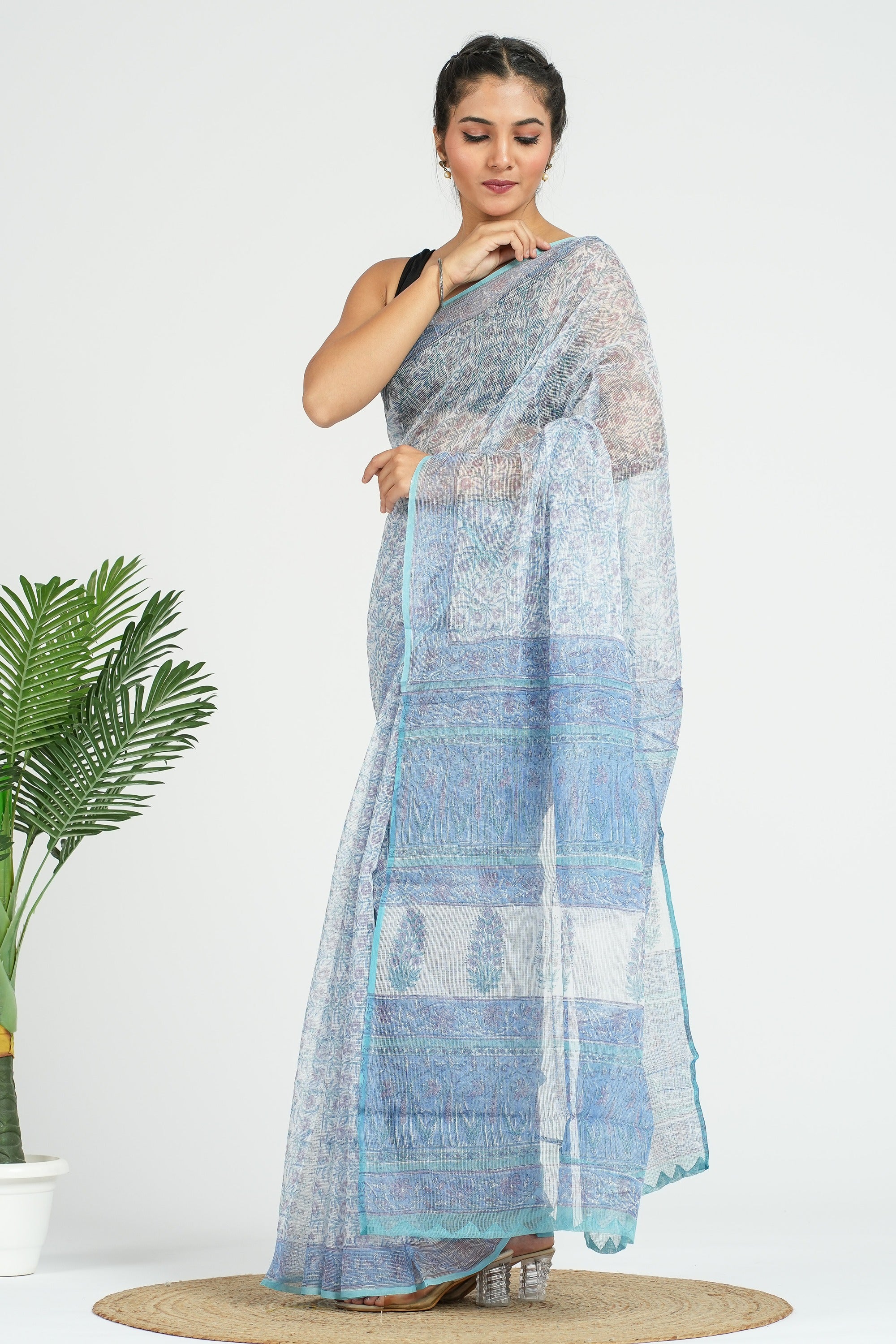 Blue Kota Doria Saree