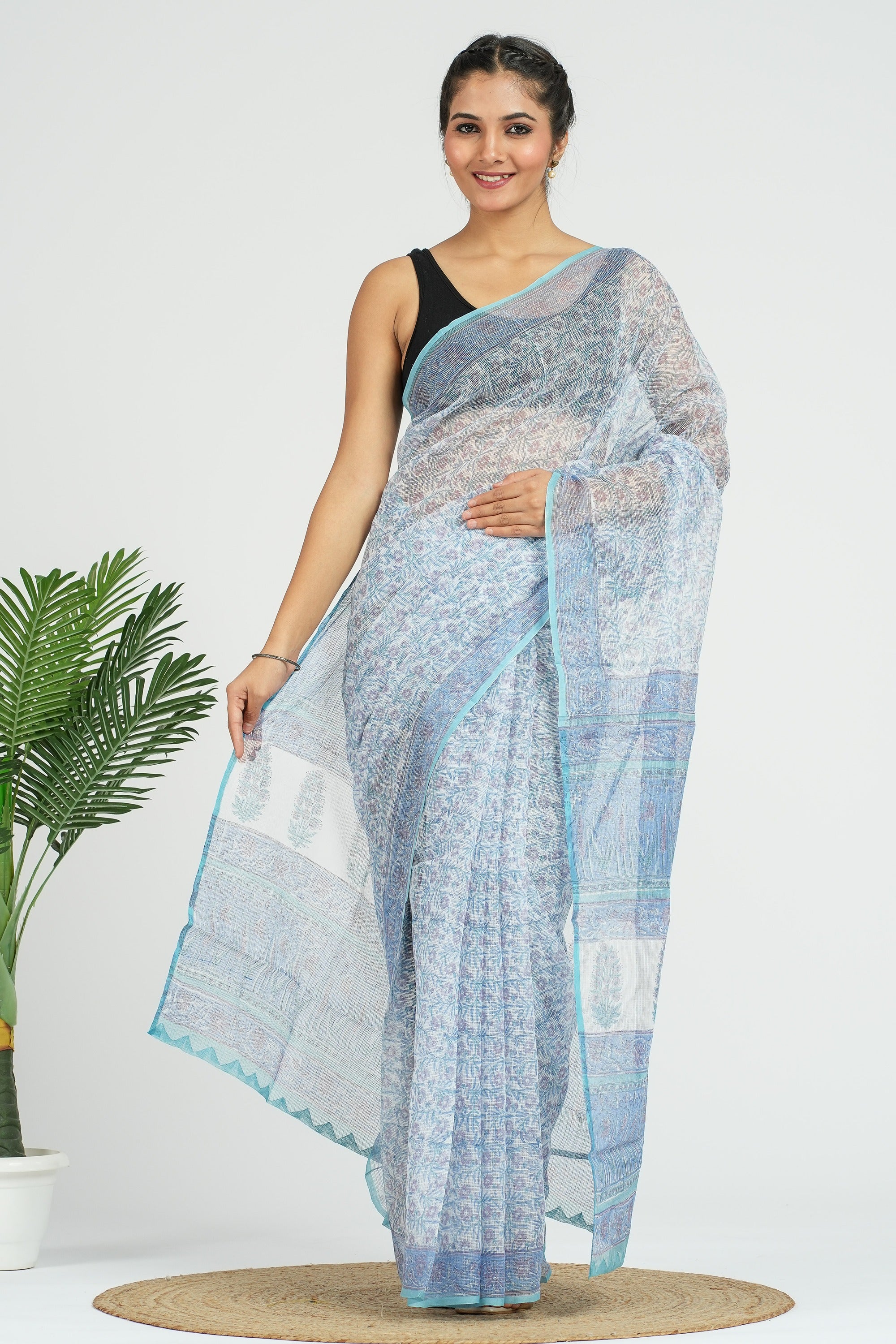 Blue Kota Doria Saree