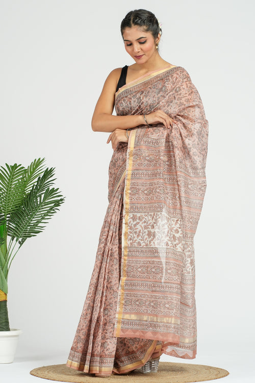 Brown Chanderi Silk Saree