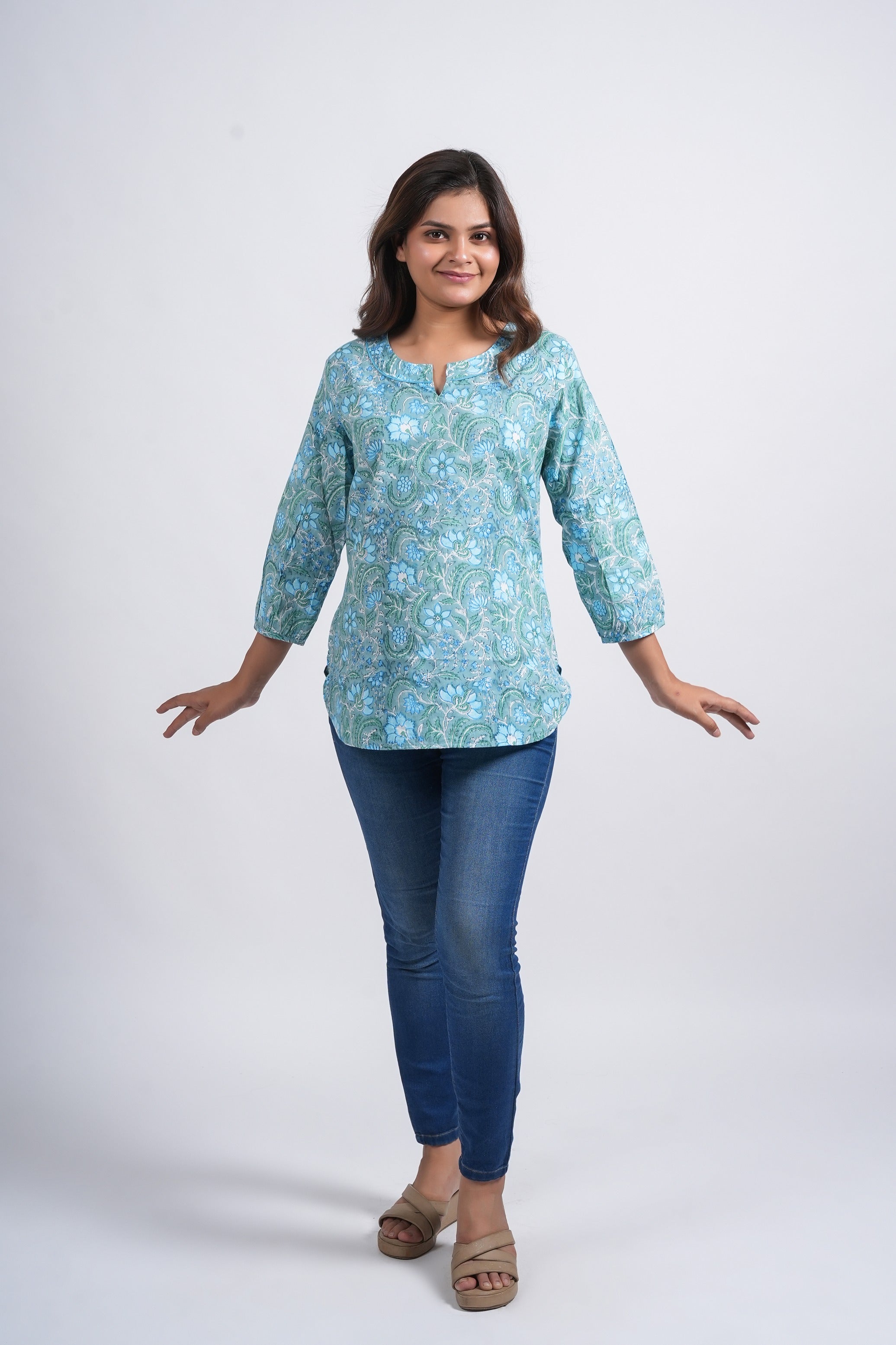 Ocean Mist Printed Short Kurti