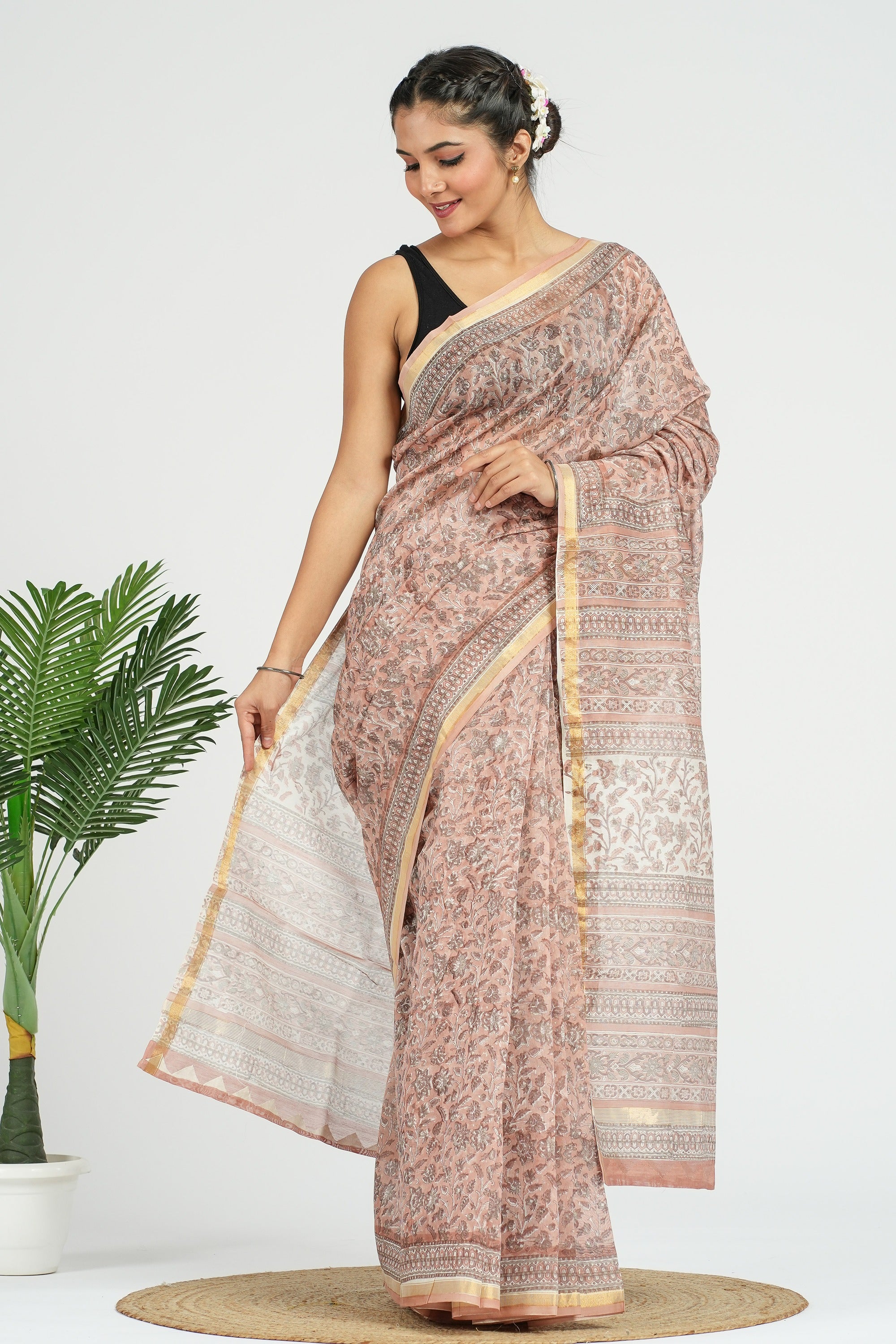 Brown Chanderi Silk Saree